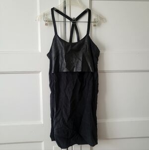 90'S VINTAGE Rozae Nichols Black Leather Racerback Goth Midi Dress Size Medium